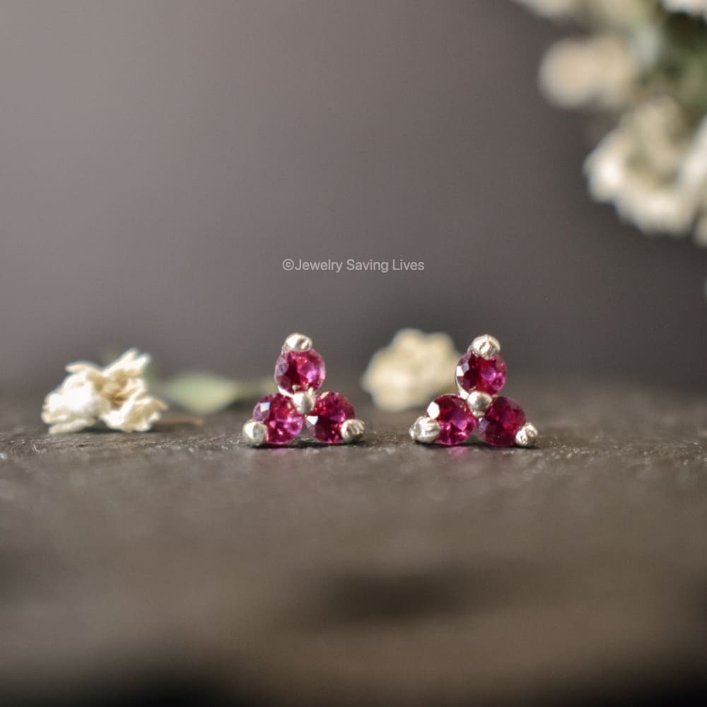 Tri-Cluster Ruby Stud Earrings Earrings Handmade JSL Made in USA