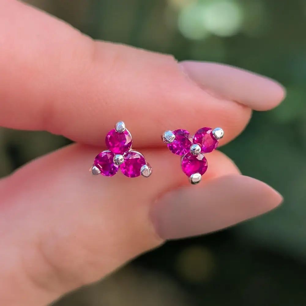 Tri-Cluster Ruby Stud Earrings Earrings Handmade Handcrafted