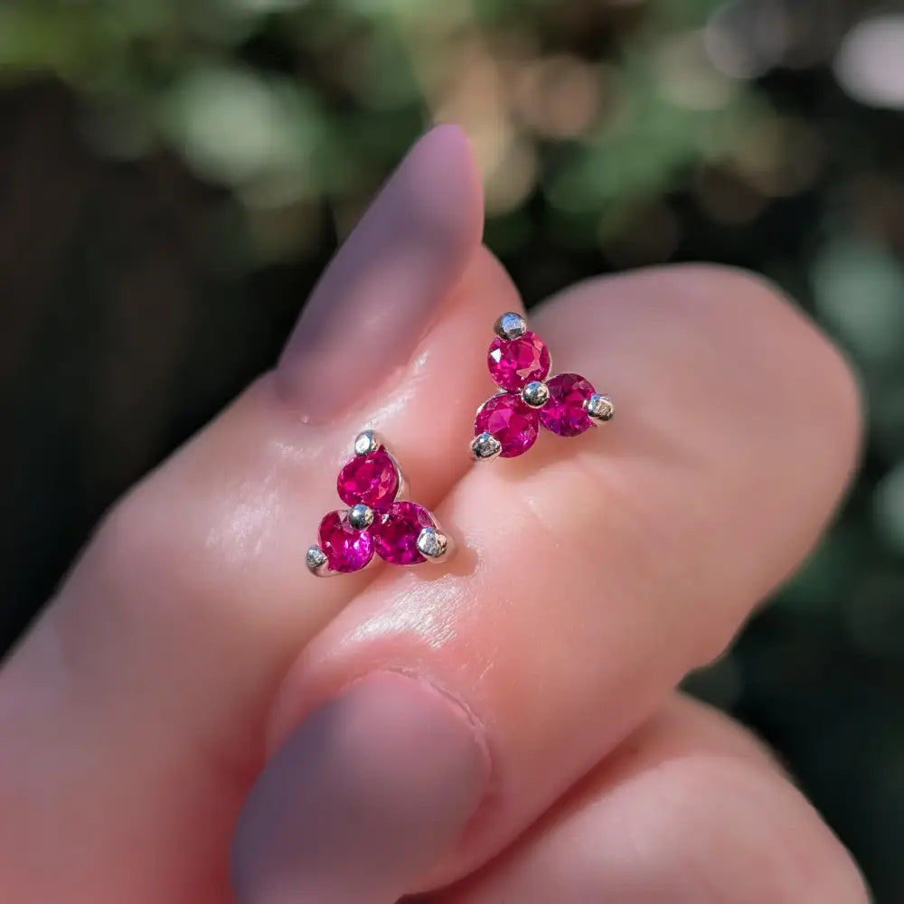 Tri-Cluster Ruby Stud Earrings Earrings Handmade Handcrafted