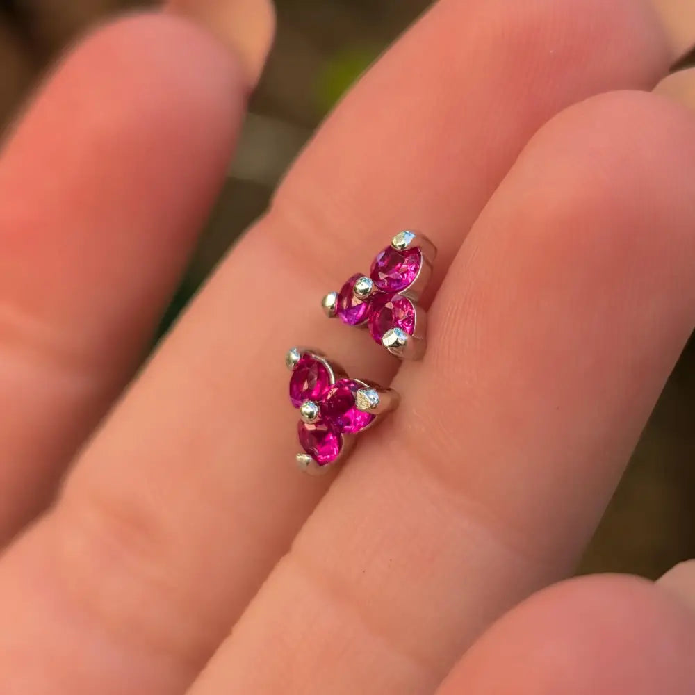 Tri-Cluster Ruby Stud Earrings Earrings Handmade Handcrafted