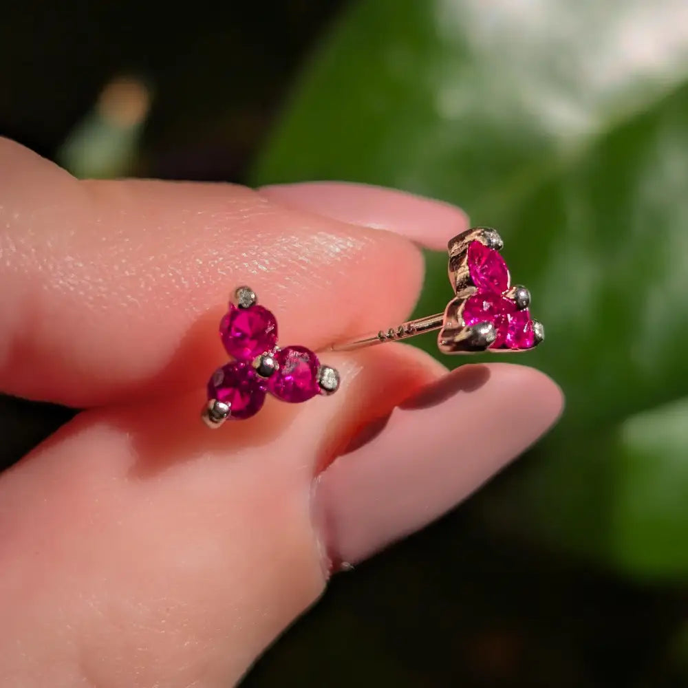 Tri-Cluster Ruby Stud Earrings Earrings Handmade Handcrafted