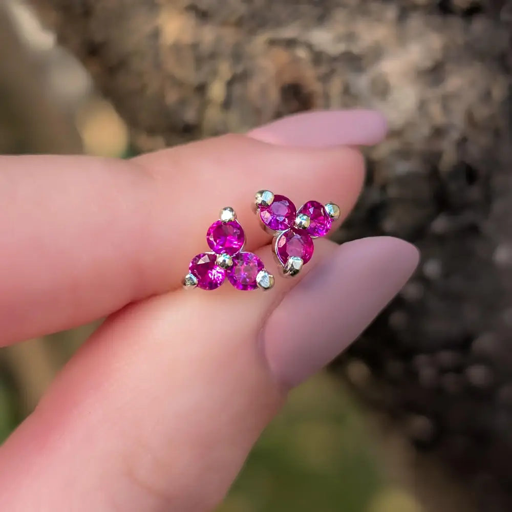 Tri-Cluster Ruby Stud Earrings Earrings Handmade Handcrafted