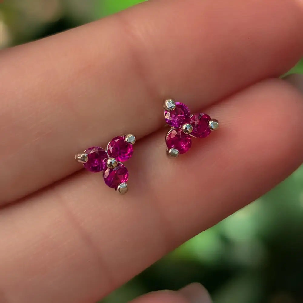 Tri-Cluster Ruby Stud Earrings Earrings Handmade Handcrafted