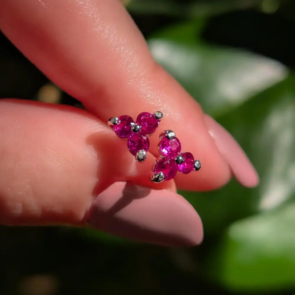 Tri-Cluster Ruby Stud Earrings Earrings Handmade Handcrafted