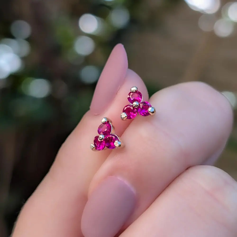 Tri-Cluster Ruby Stud Earrings Earrings Handmade Handcrafted