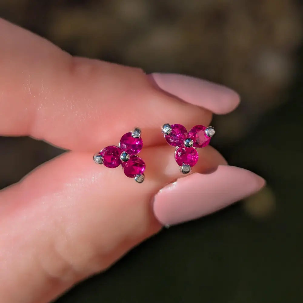 Tri-Cluster Ruby Stud Earrings Earrings Handmade Handcrafted