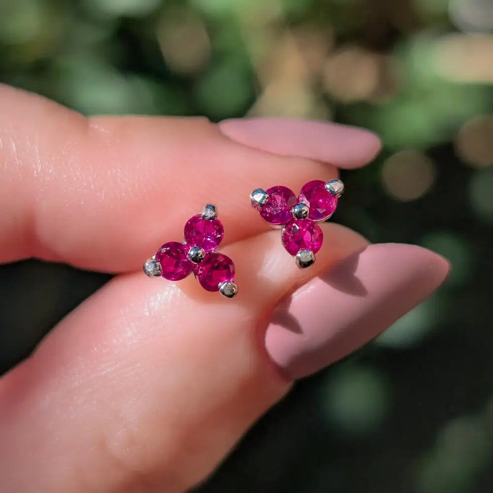 Tri-Cluster Ruby Stud Earrings Earrings Handmade Handcrafted