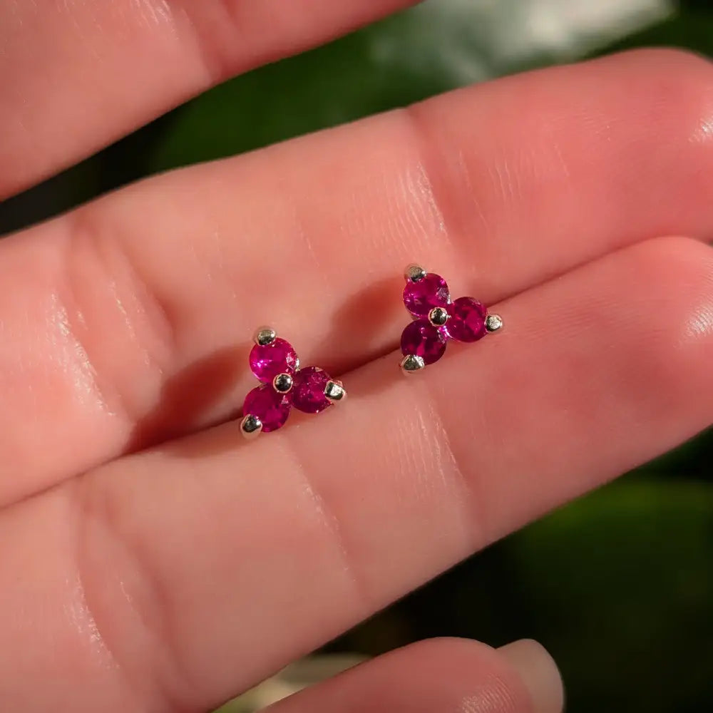 Tri-Cluster Ruby Stud Earrings Earrings Handmade Handcrafted