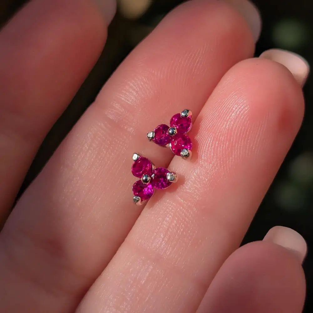Tri-Cluster Ruby Stud Earrings Earrings Handmade Handcrafted