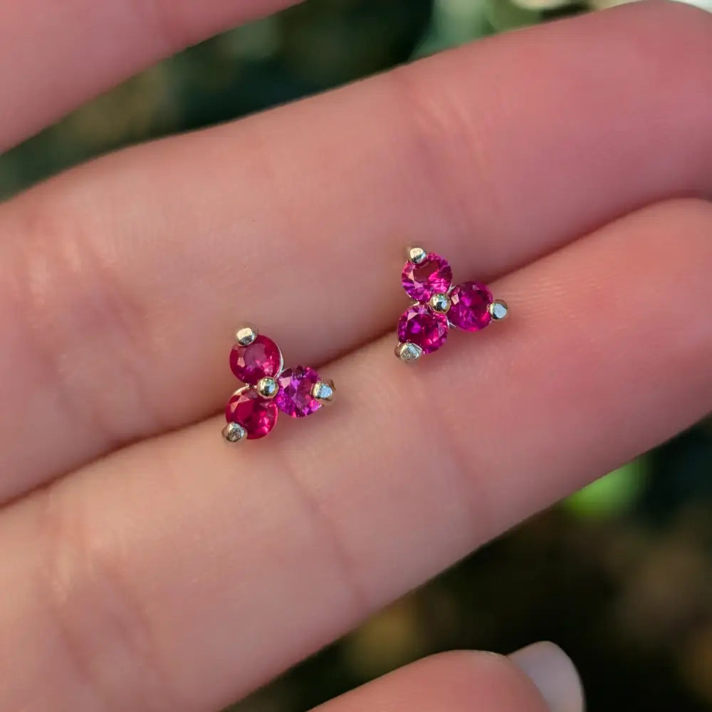 Tri-Cluster Ruby Stud Earrings Earrings Handmade Handcrafted