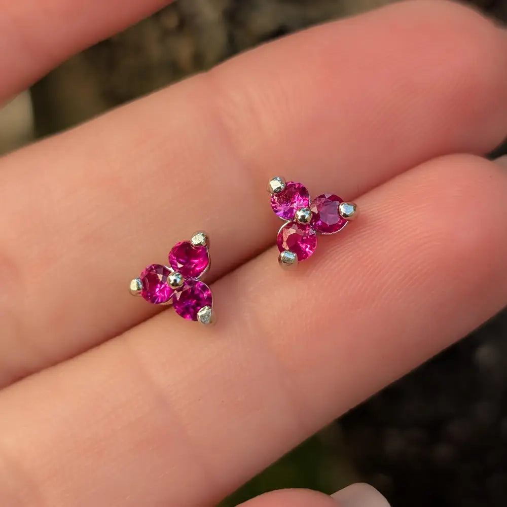 Tri-Cluster Ruby Stud Earrings Earrings Handmade Handcrafted