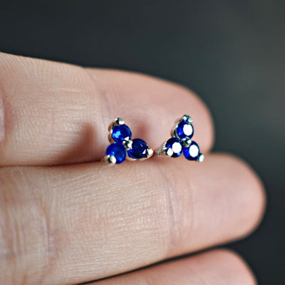 Tri-Cluster Sapphire Stud Earrings Earrings Handmade Handcrafted