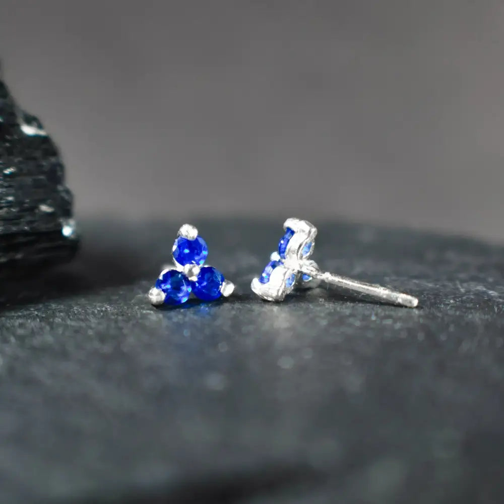 Tri-Cluster Sapphire Stud Earrings Earrings Handmade Handcrafted