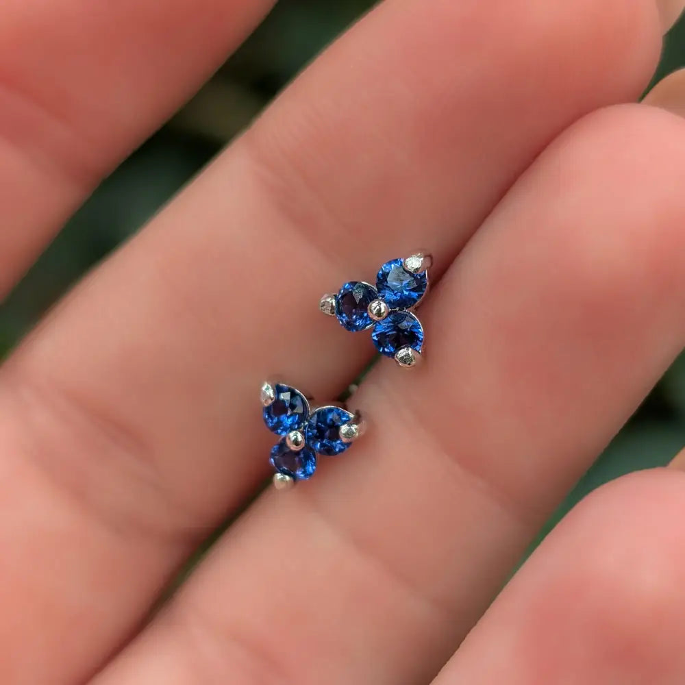 Tri-Cluster Sapphire Stud Earrings Earrings Handmade Handcrafted