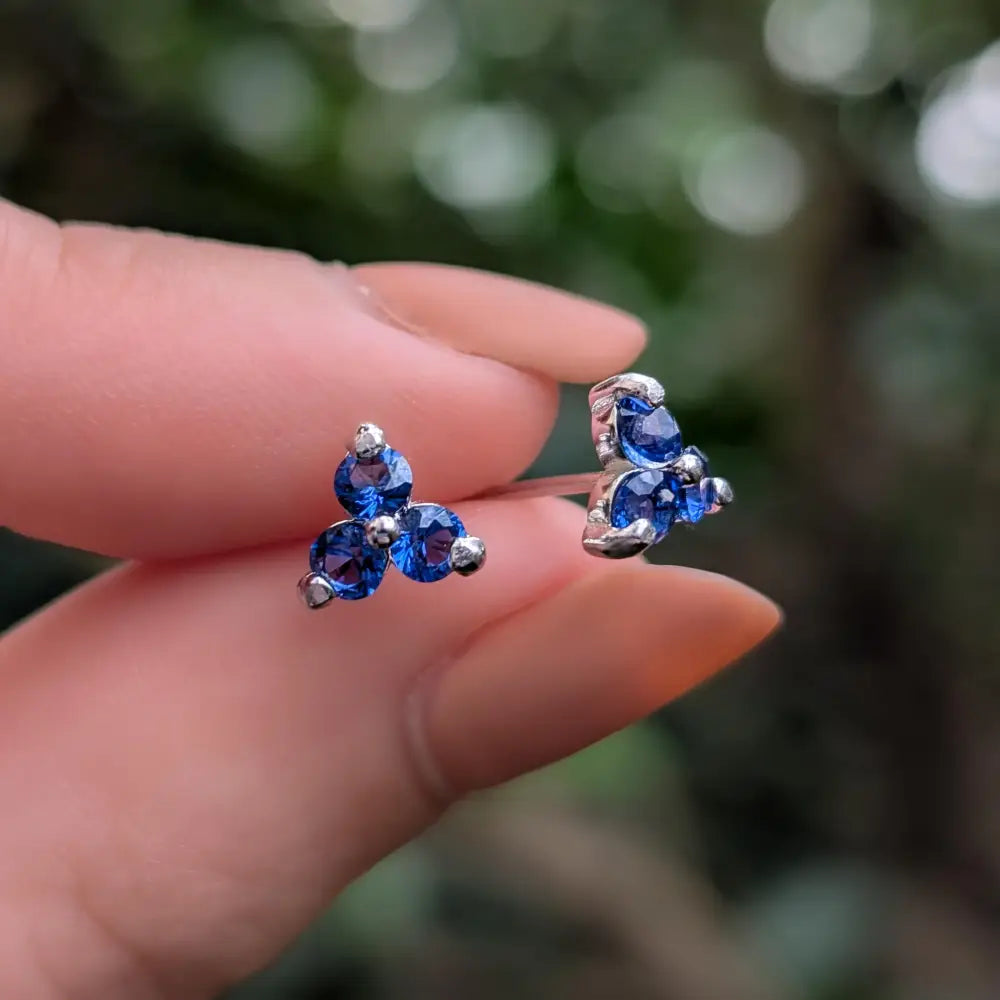 Tri-Cluster Sapphire Stud Earrings Earrings Handmade Handcrafted