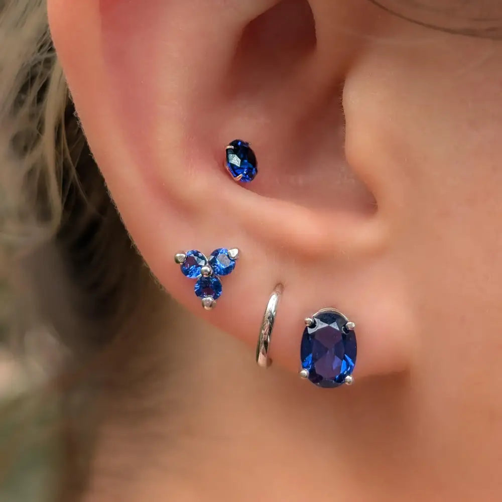 Tri-Cluster Sapphire Stud Earrings Earrings Handmade Handcrafted
