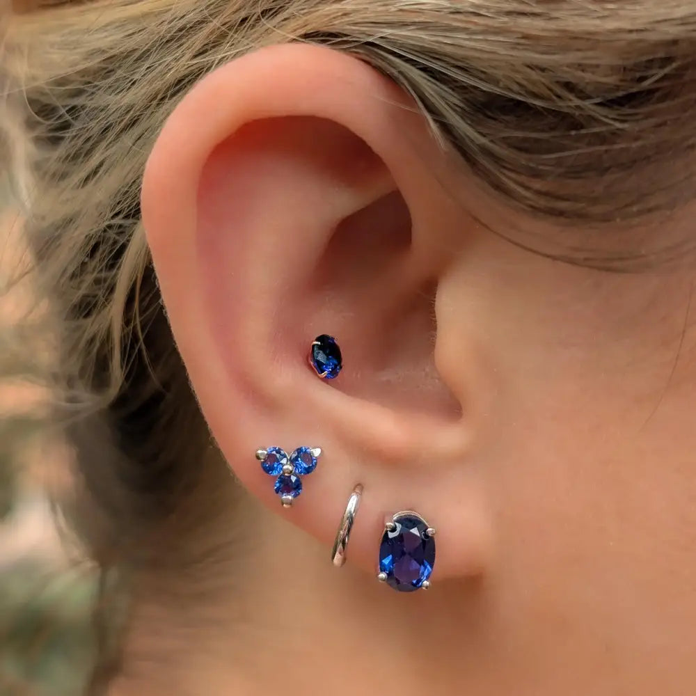 Tri-Cluster Sapphire Stud Earrings Earrings Handmade Handcrafted