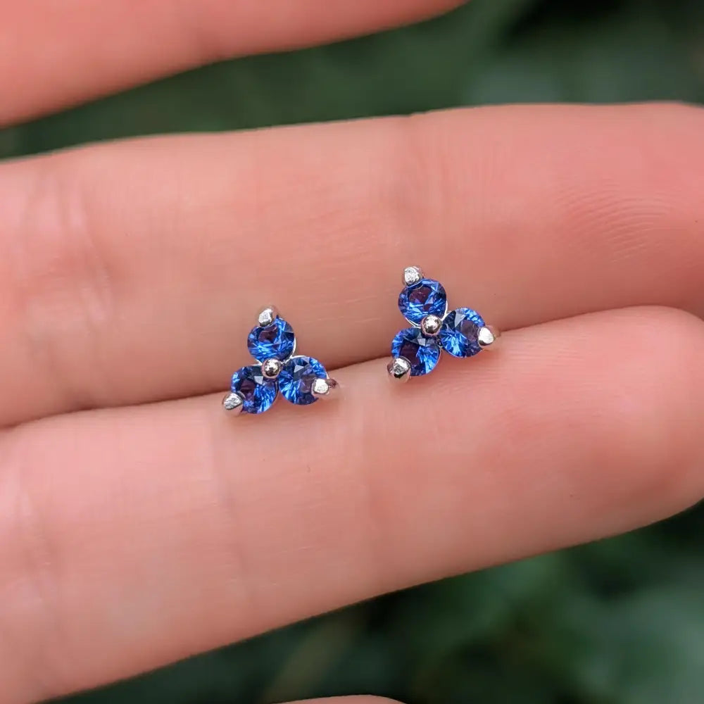 Tri-Cluster Sapphire Stud Earrings Earrings Handmade Handcrafted