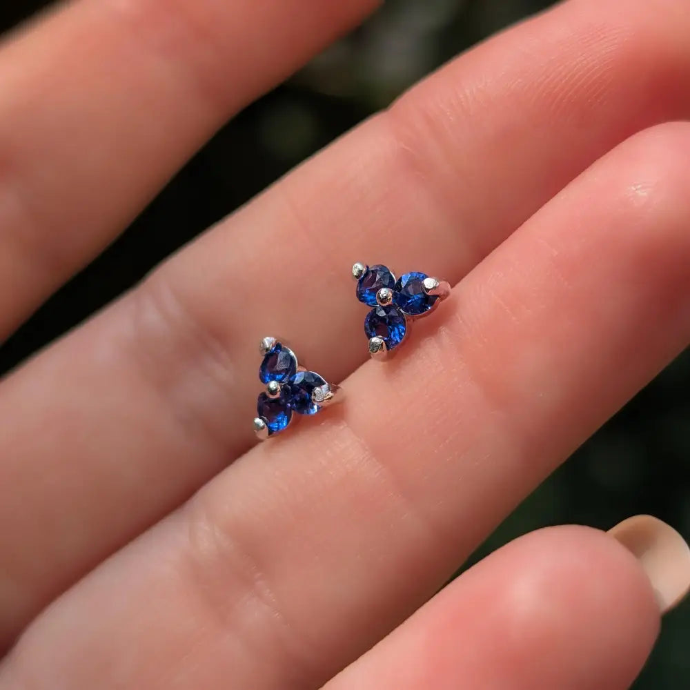 Tri-Cluster Sapphire Stud Earrings Earrings Handmade Handcrafted