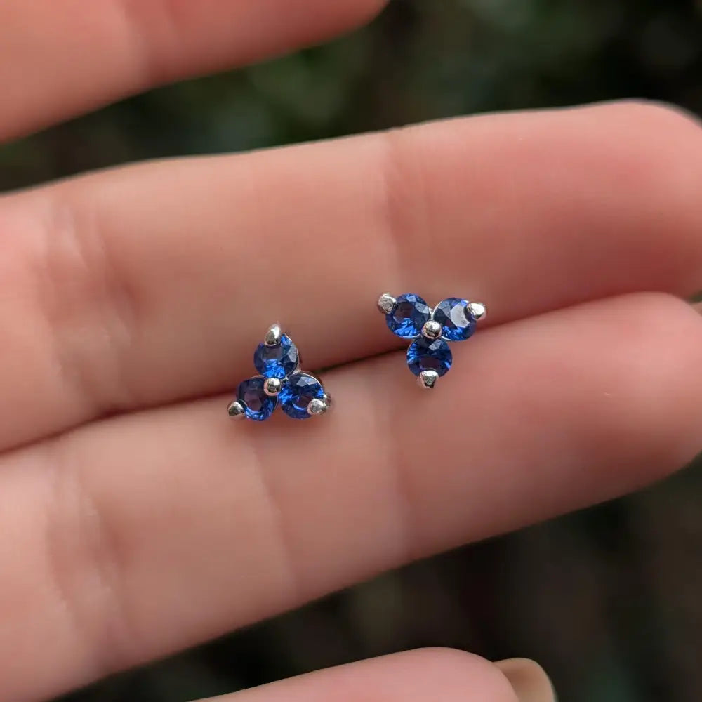 Tri-Cluster Sapphire Stud Earrings Earrings Handmade Handcrafted