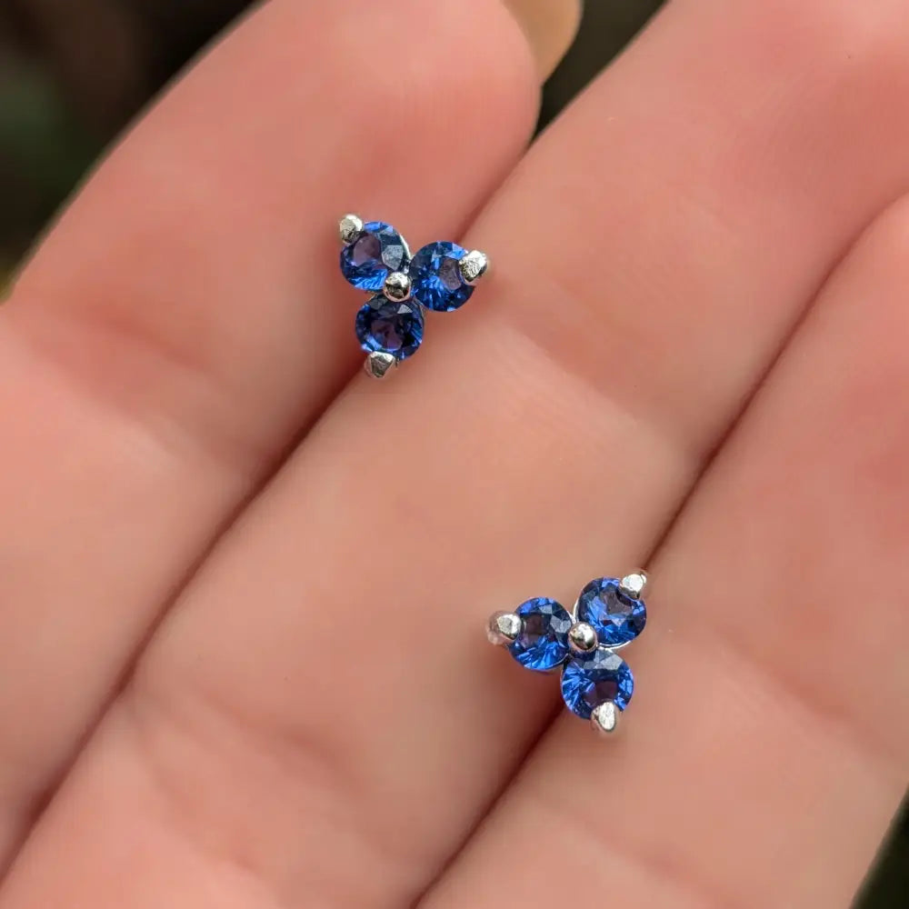 Tri-Cluster Sapphire Stud Earrings Earrings Handmade Handcrafted