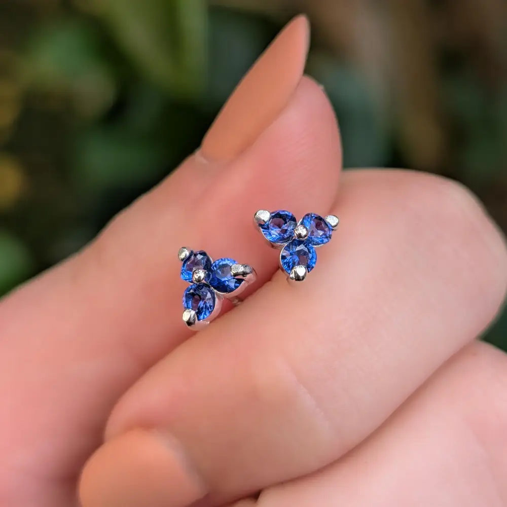 Tri-Cluster Sapphire Stud Earrings Earrings Handmade Handcrafted