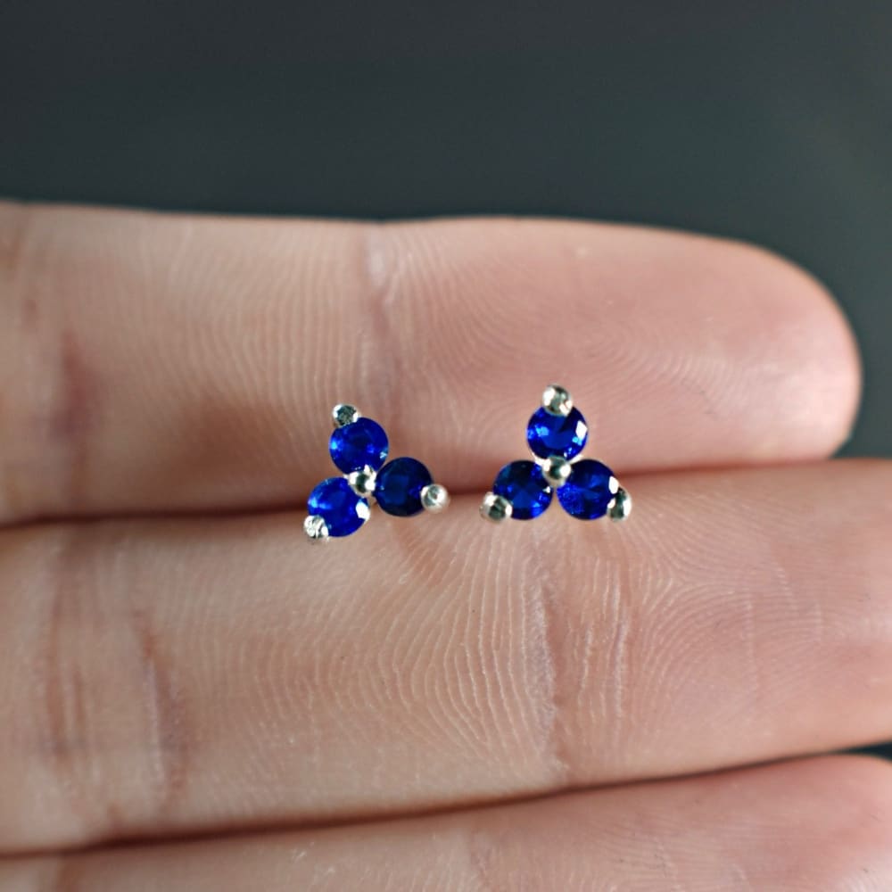 Tri-Cluster Sapphire Stud Earrings Earrings Handmade Handcrafted