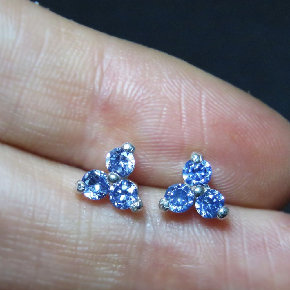 Tri-cluster Tanzanite Stud Earrings Earrings Handmade Handcrafted