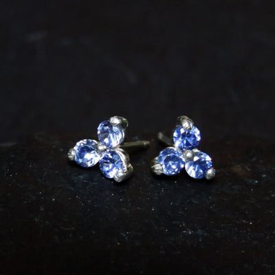 Tri-cluster Tanzanite Stud Earrings Earrings Handmade Handcrafted