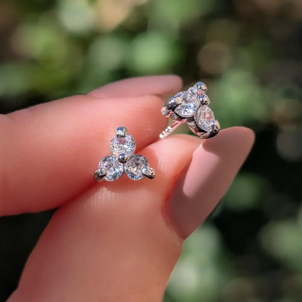 Tri-Cluster White Sapphire Stud Earrings Earrings Handmade Handcrafted