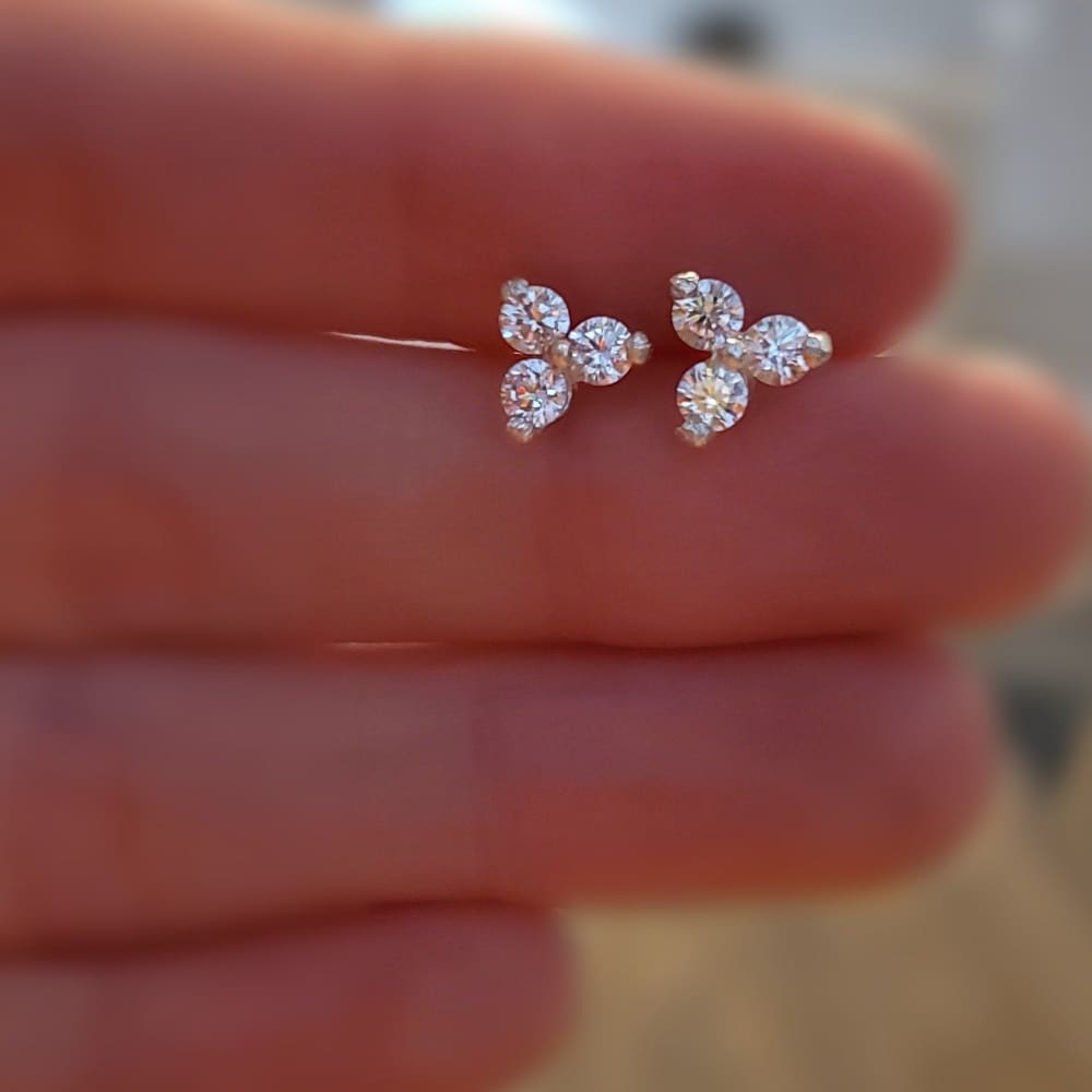 Tri-Cluster White Sapphire Stud Earrings Earrings Handmade Handcrafted