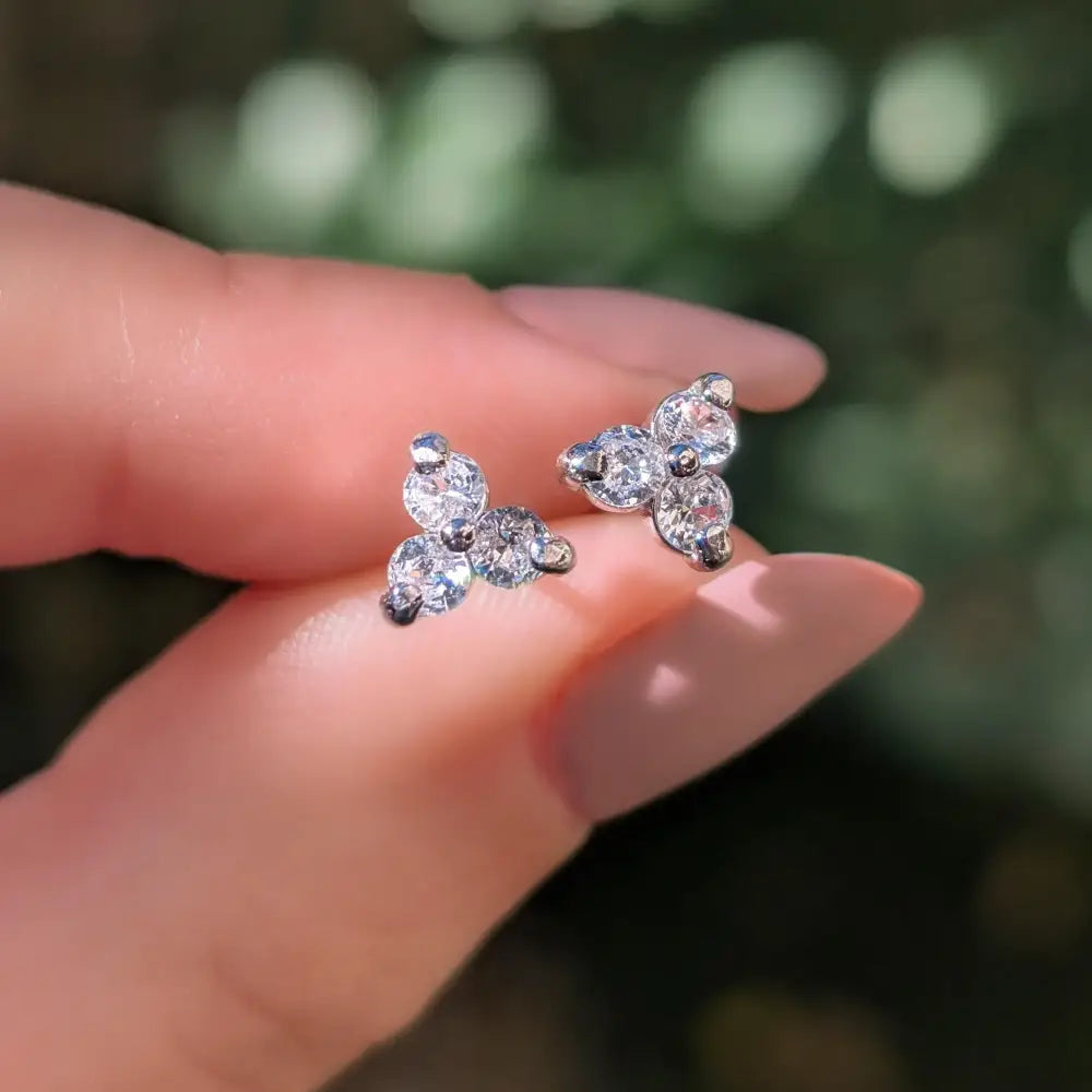 Tri-Cluster White Sapphire Stud Earrings Earrings Handmade Handcrafted