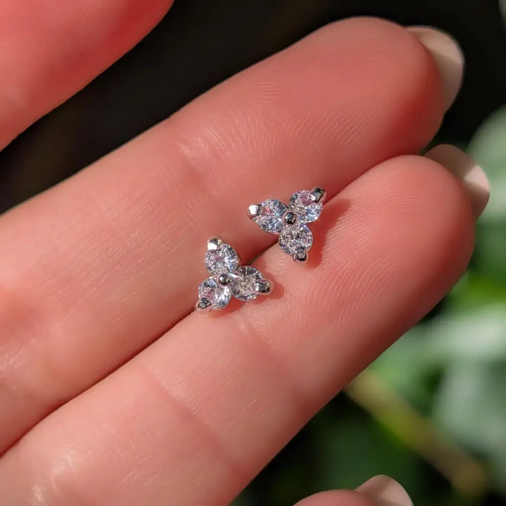 Tri-Cluster White Sapphire Stud Earrings Earrings Handmade Handcrafted