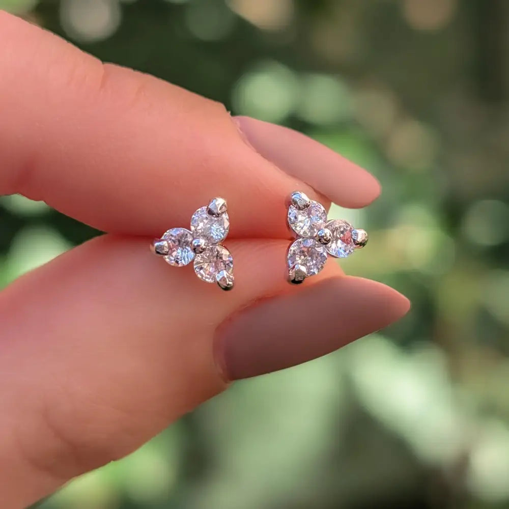 Tri-Cluster White Sapphire Stud Earrings Earrings Handmade Handcrafted