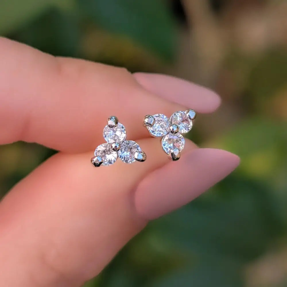 Tri-Cluster White Sapphire Stud Earrings Earrings Handmade Handcrafted