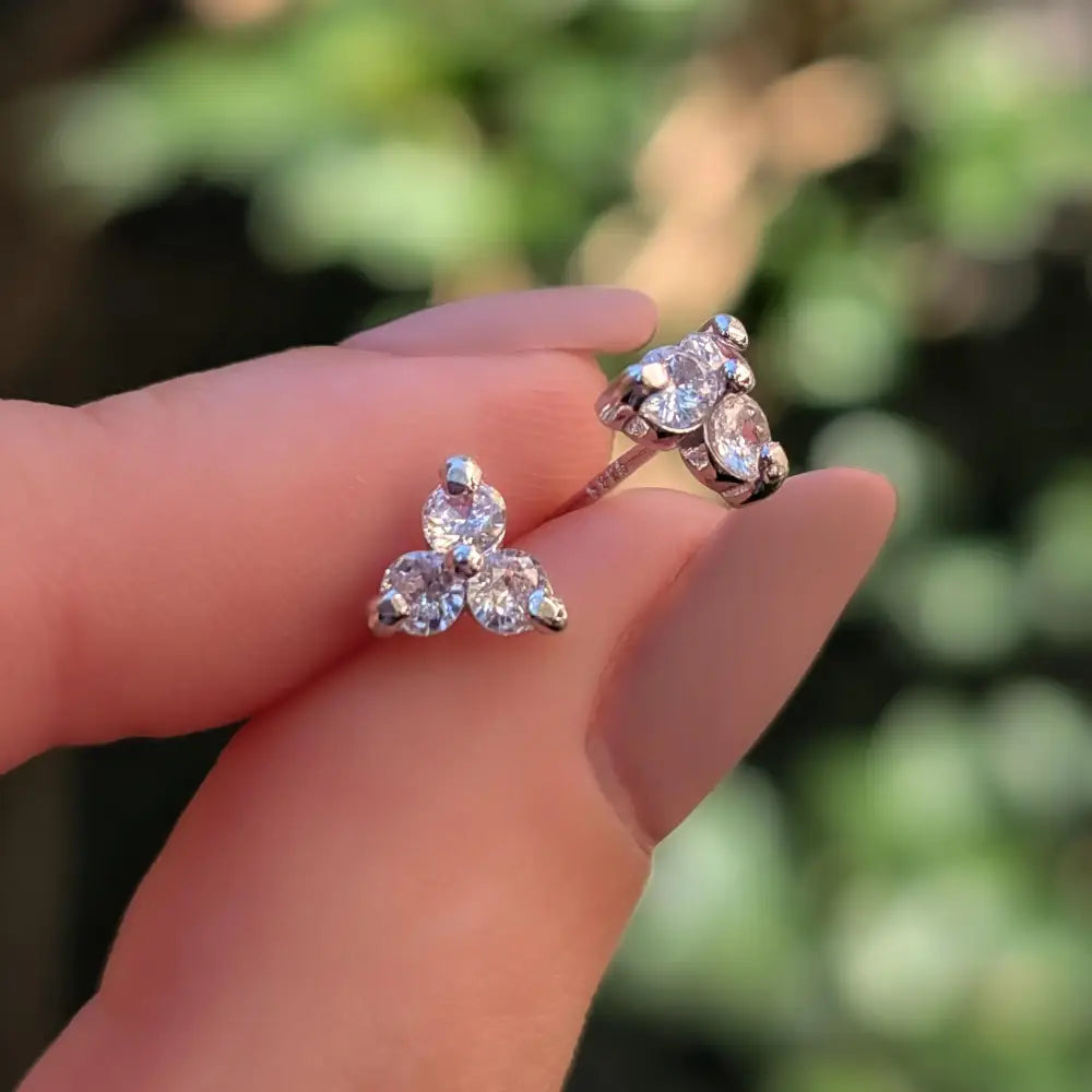 Tri-Cluster White Sapphire Stud Earrings Earrings Handmade Handcrafted