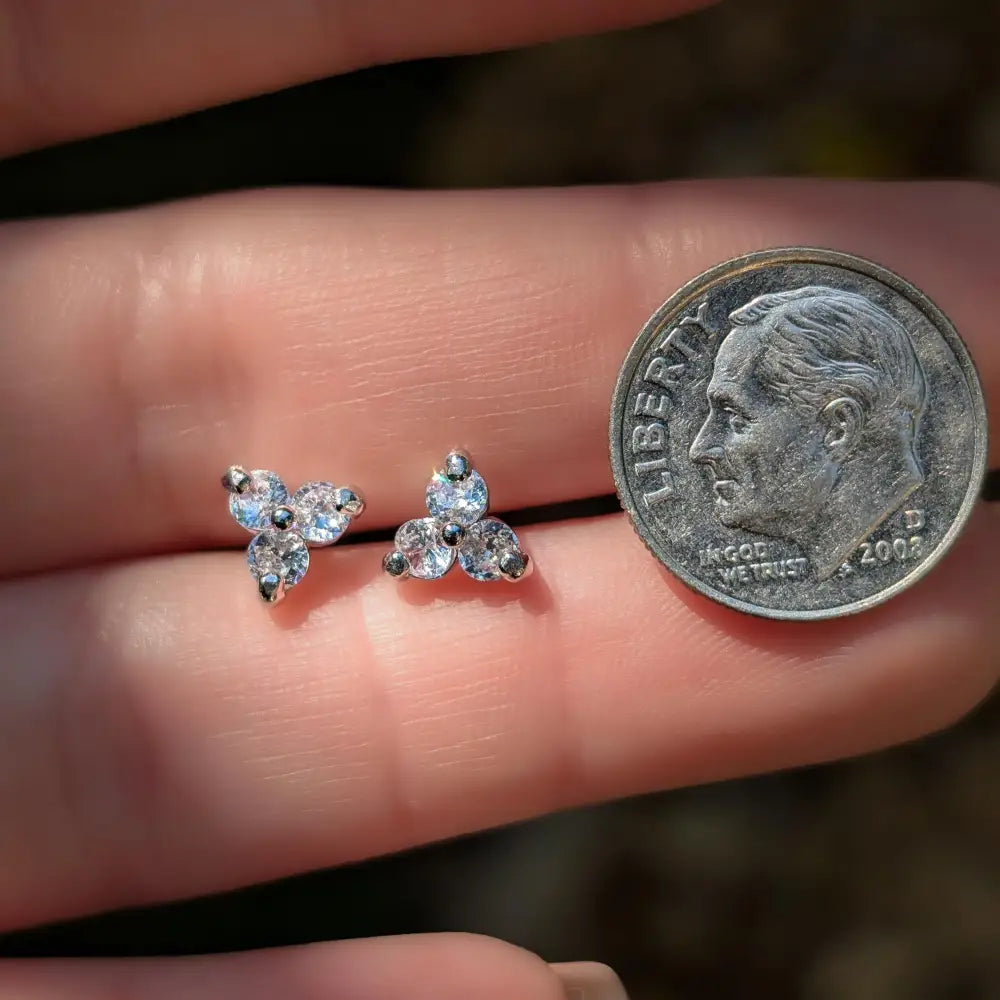 Tri-Cluster White Sapphire Stud Earrings Earrings Handmade Handcrafted