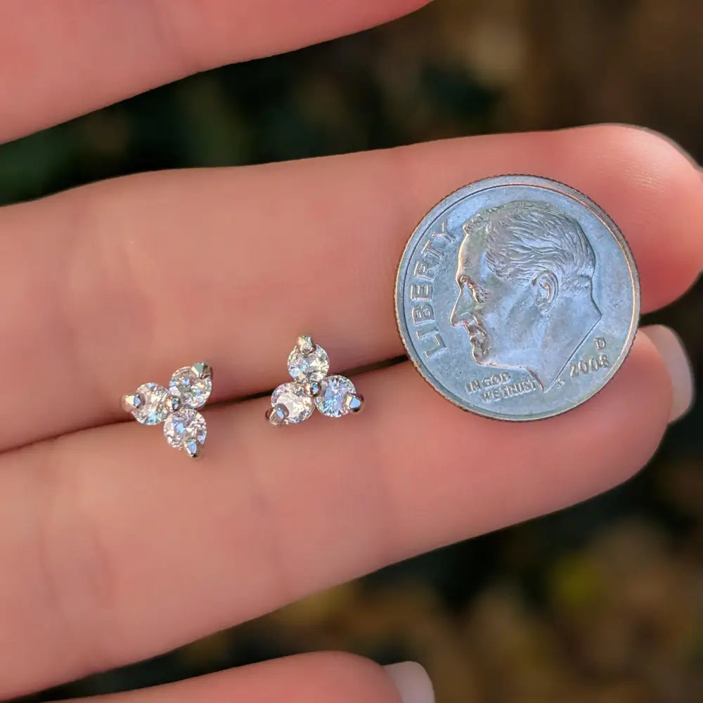 Tri-Cluster White Sapphire Stud Earrings Earrings Handmade Handcrafted