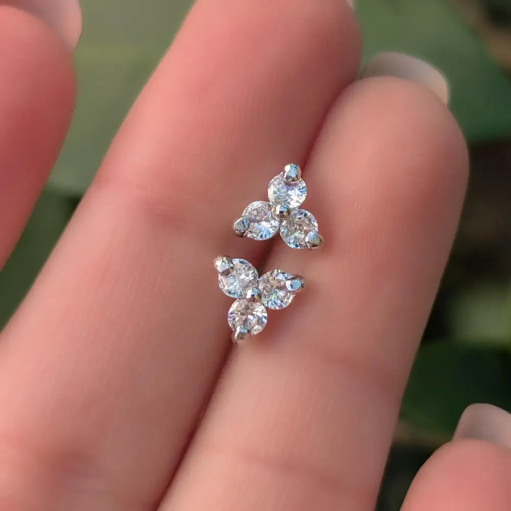 Tri-Cluster White Sapphire Stud Earrings Earrings Handmade Handcrafted