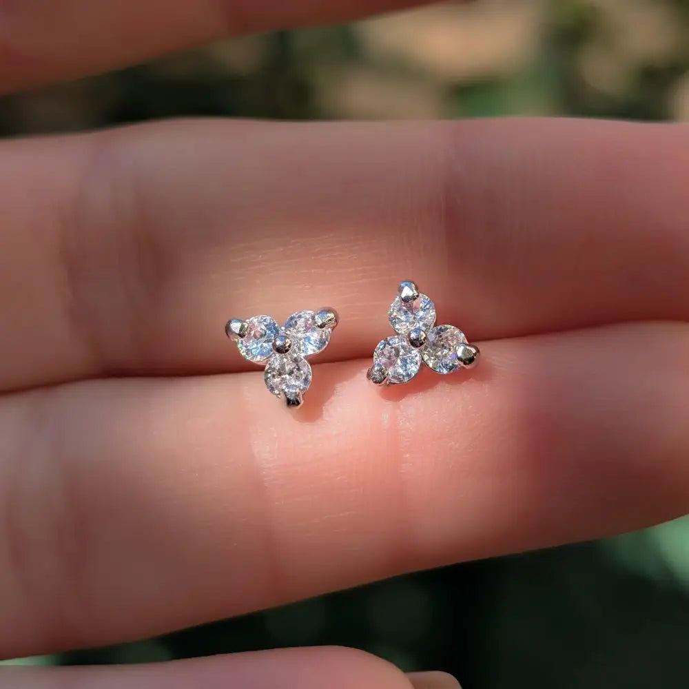 Tri-Cluster White Sapphire Stud Earrings Earrings Handmade Handcrafted