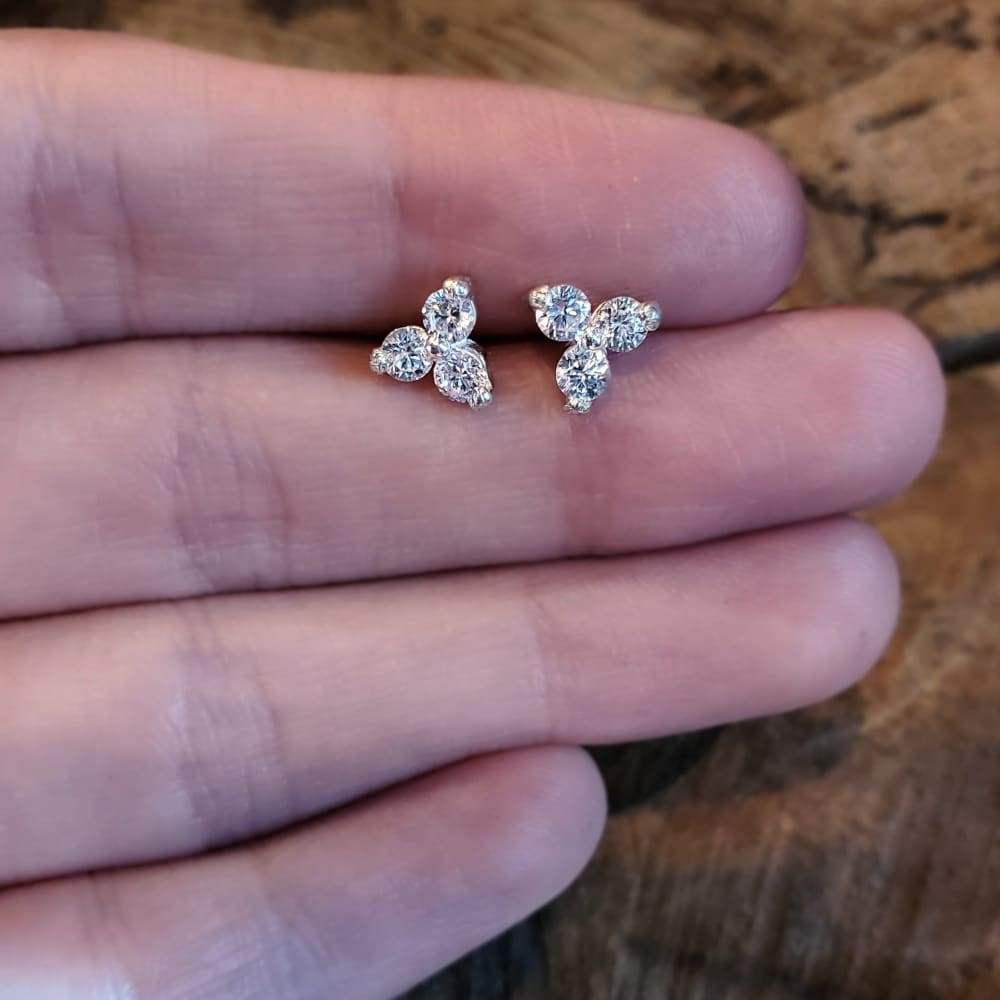 Tri-Cluster White Sapphire Stud Earrings Earrings Handmade Handcrafted