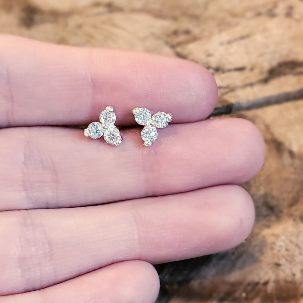 Tri-Cluster White Sapphire Stud Earrings Earrings Handmade Handcrafted