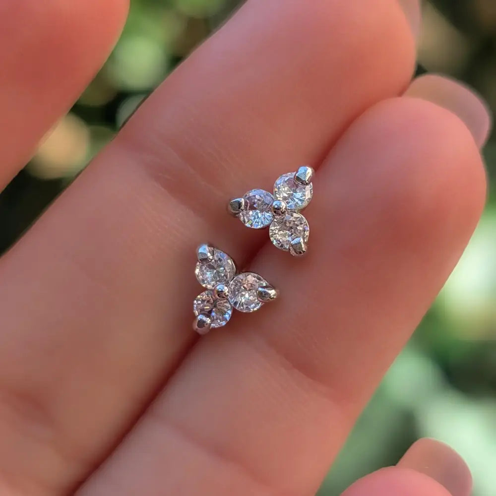Tri-Cluster White Sapphire Stud Earrings Earrings Handmade Handcrafted