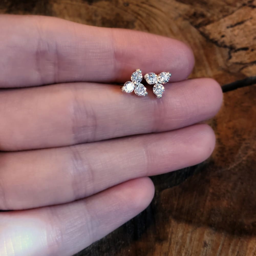 Tri-Cluster White Sapphire Stud Earrings Earrings Handmade Handcrafted