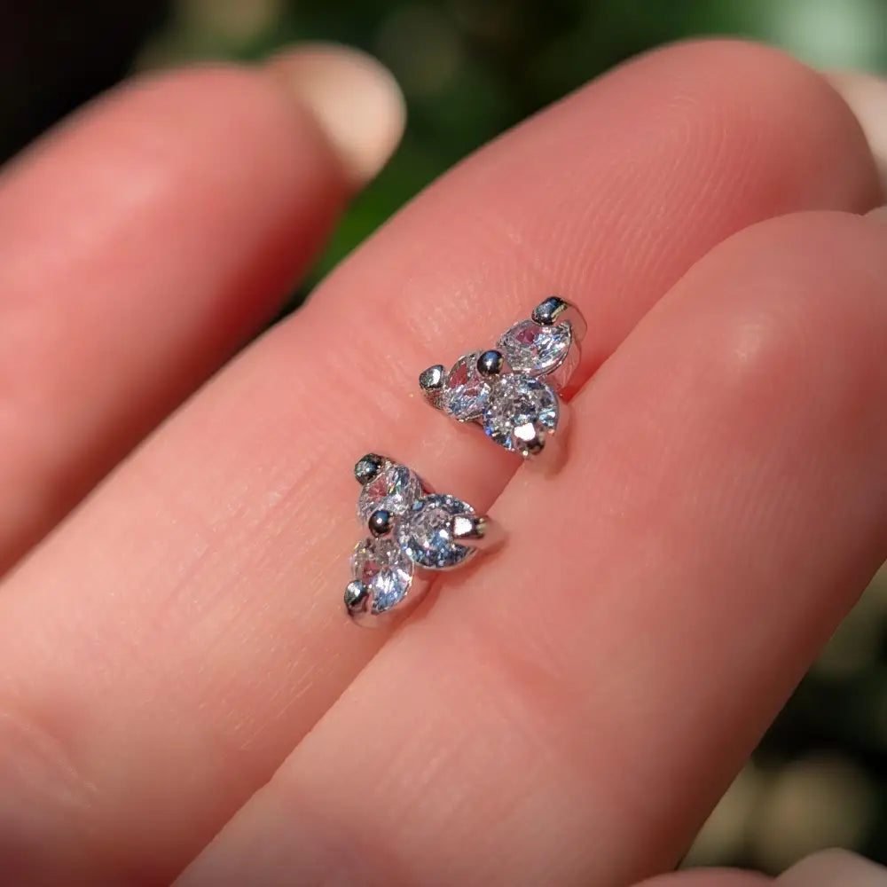 Tri-Cluster White Sapphire Stud Earrings Earrings Handmade Handcrafted