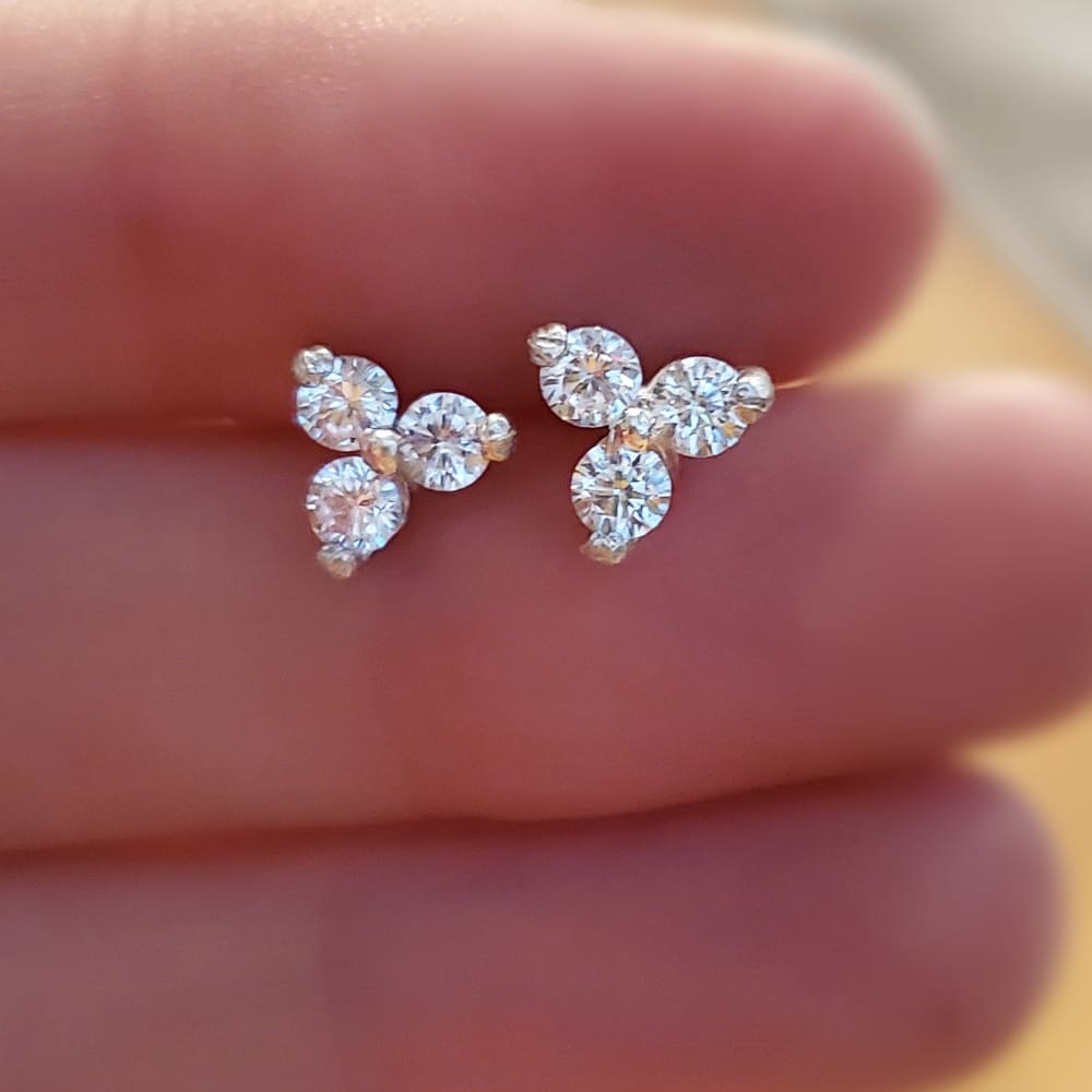 Tri-Cluster White Sapphire Stud Earrings Earrings Handmade Handcrafted