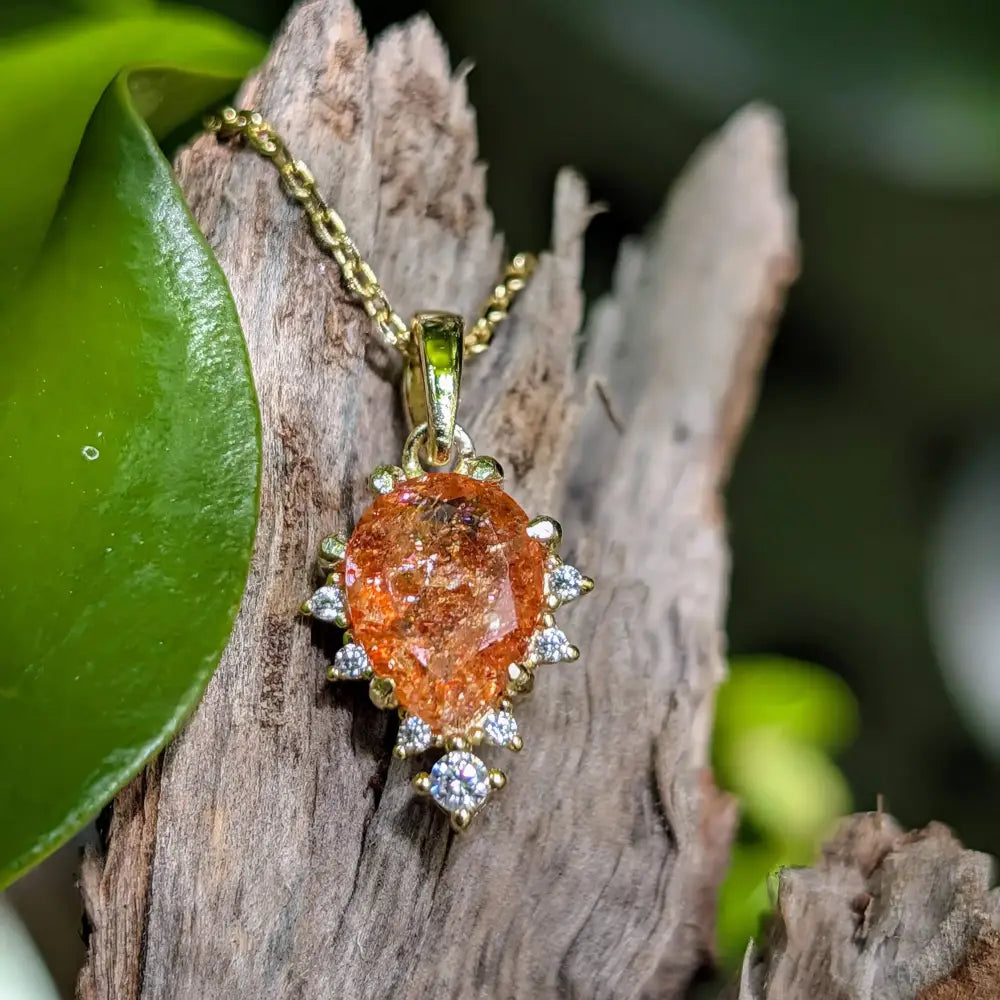 Celestial Drop - Sunstone Upside-Down Teardrop Necklace Necklaces Handmade Handcrafted