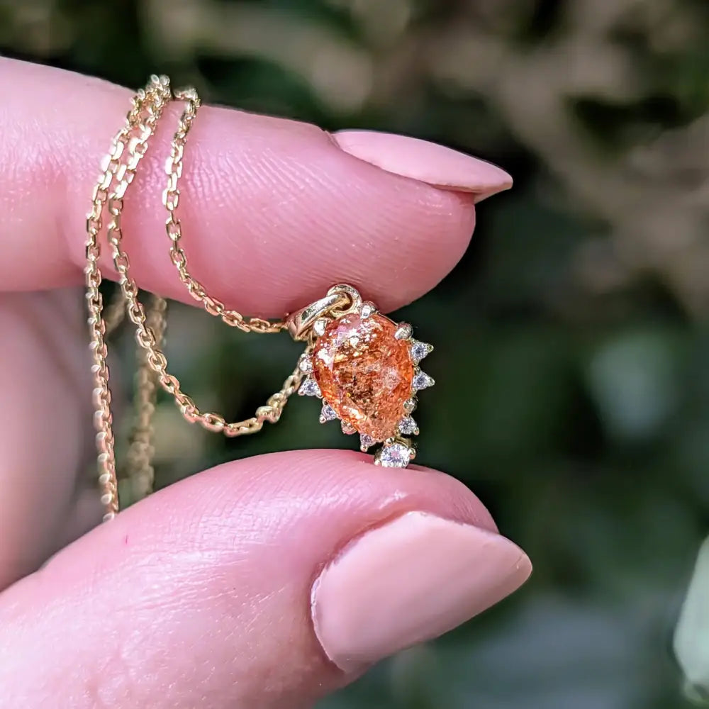 Celestial Drop - Sunstone Upside-Down Teardrop Necklace Necklaces Handmade Handcrafted