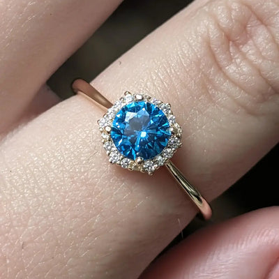 Vintage Hexagon Blue Topaz Halo Ring Rings Handmade Handcrafted