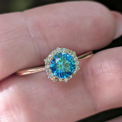 Vintage Hexagon Blue Topaz Halo Ring Rings Handmade Handcrafted